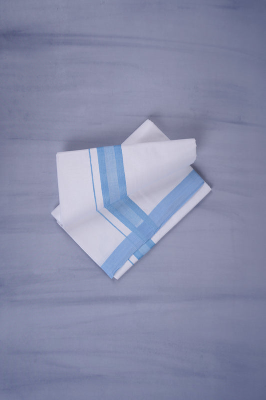 KERALOOM FINISH COTTON 329 W/D DHOTI 3.80 MTR - Sky Blue