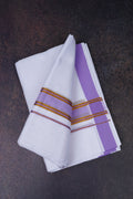 Mens Cotton Blend White Dhoti Double Fancy Border 3.80 m|FD-172 VIOLET