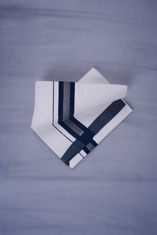 KERALOOM FINISH COTTON 329 W/D DHOTI 3.80 MTR - Navy Blue