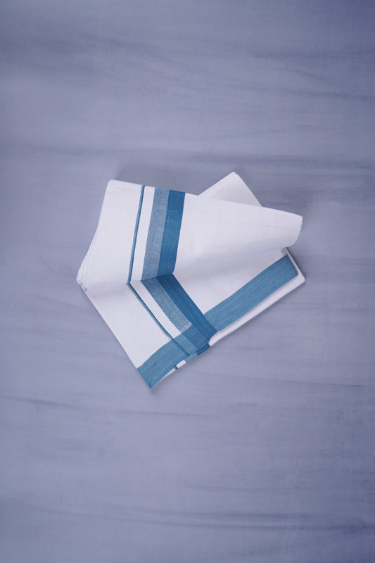 KERALOOM FINISH COTTON 332 W/D DHOTI 3.80 MTR - Light Blue