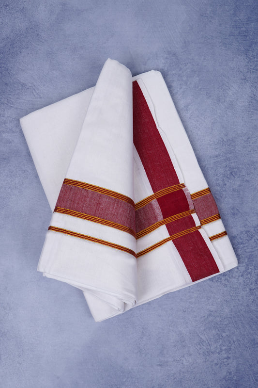 Feather Finish Cotton 2929 W/D Dhothie 3.80 MTR - Maroon