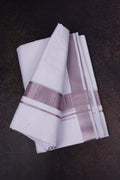 Luxe 12 White Cotton Blend Dhoti Single Weave with Rose Jari Border 2.00 m
