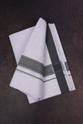 Mens Cotton Blend White Dhoti Double Fancy Border 3.80 m|FD-116 DARK GRAY