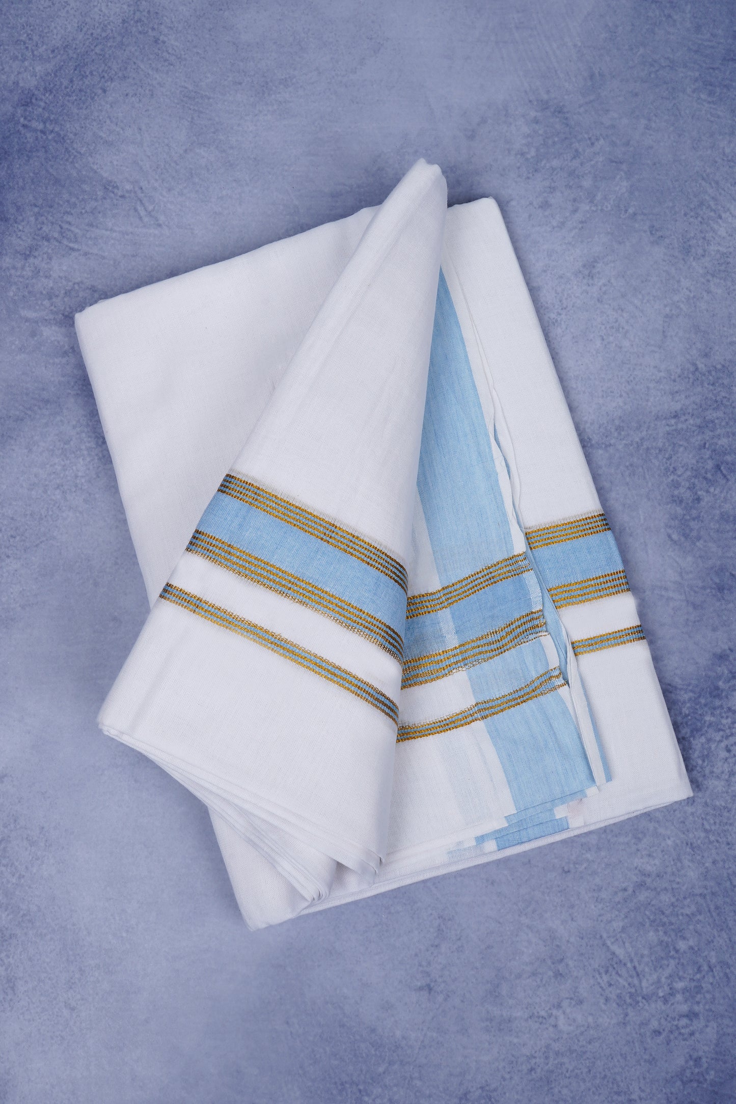 Feather Finish Cotton 2929 W/D Dhothie 3.80 MTR - Sky Blue