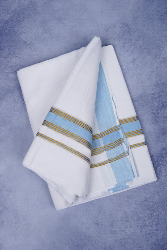 Feather Finish Cotton 2929 W/D Dhothie 3.80 MTR - Sky Blue