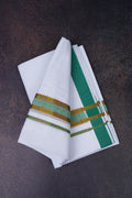 Mens Cotton Blend White Dhoti Double Fancy Border 3.80 m|FD-172 PISTA GREEN