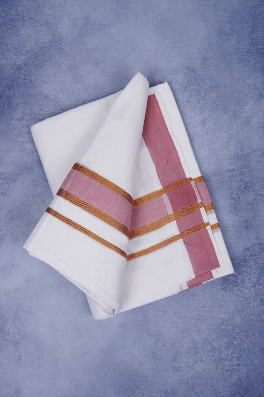 Feather Finish Cotton 2929 W/D Dhothie 3.80 MTR - Pink