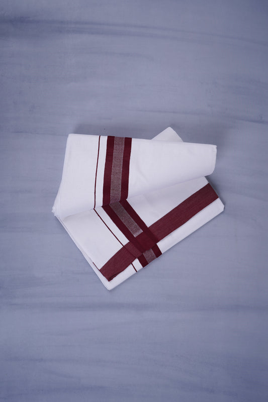 KERALOOM FINISH COTTON 329 W/D DHOTI 3.80 MTR - Dark Maroon