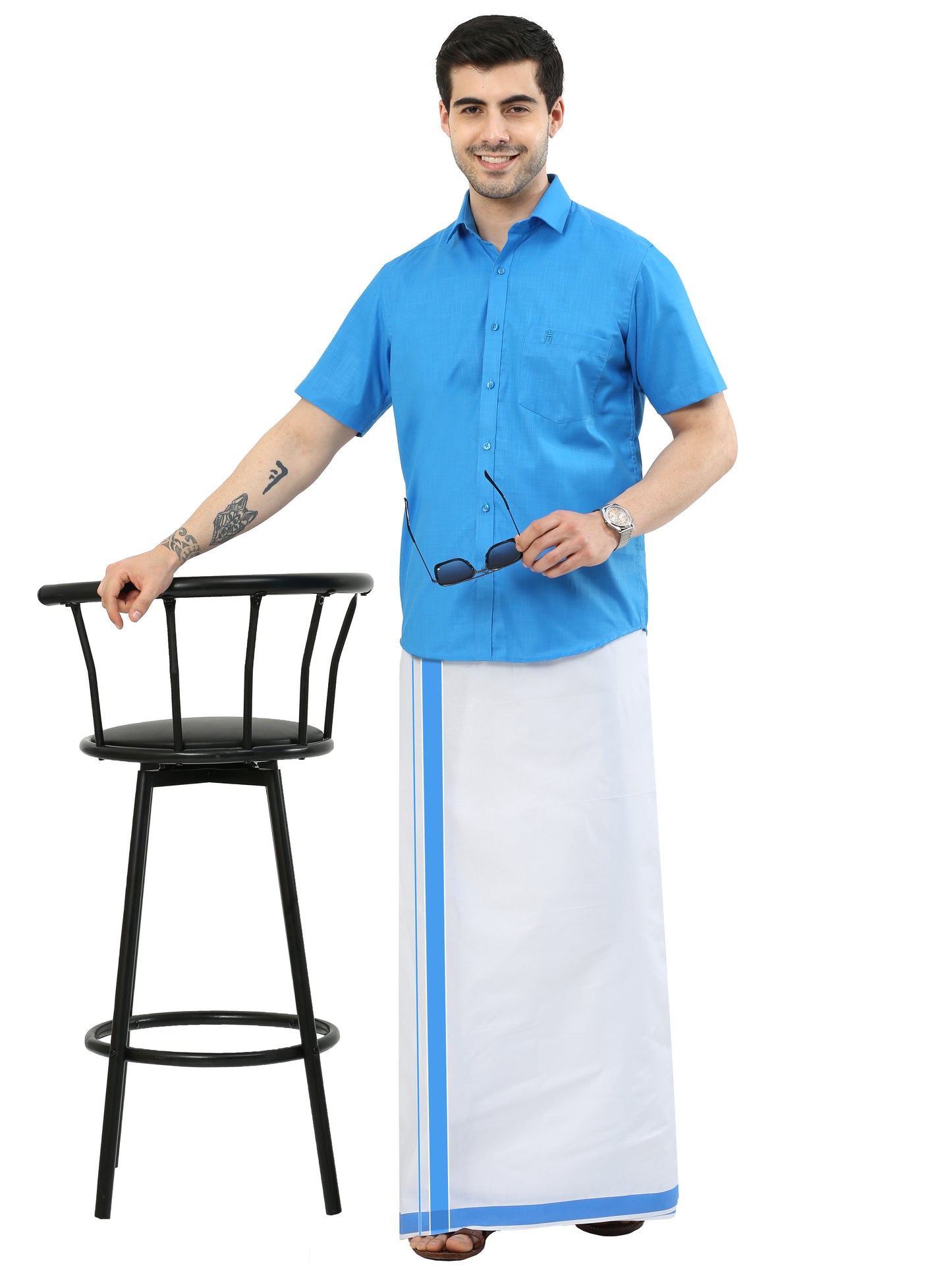 COLOUR MATCHING DOUBLE DHOTI SET HALF SLEEVE - 21011