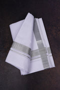 Mens White Single Dhoti Cotton Blend with Gold Jari Border - 2.00M | SLS-21