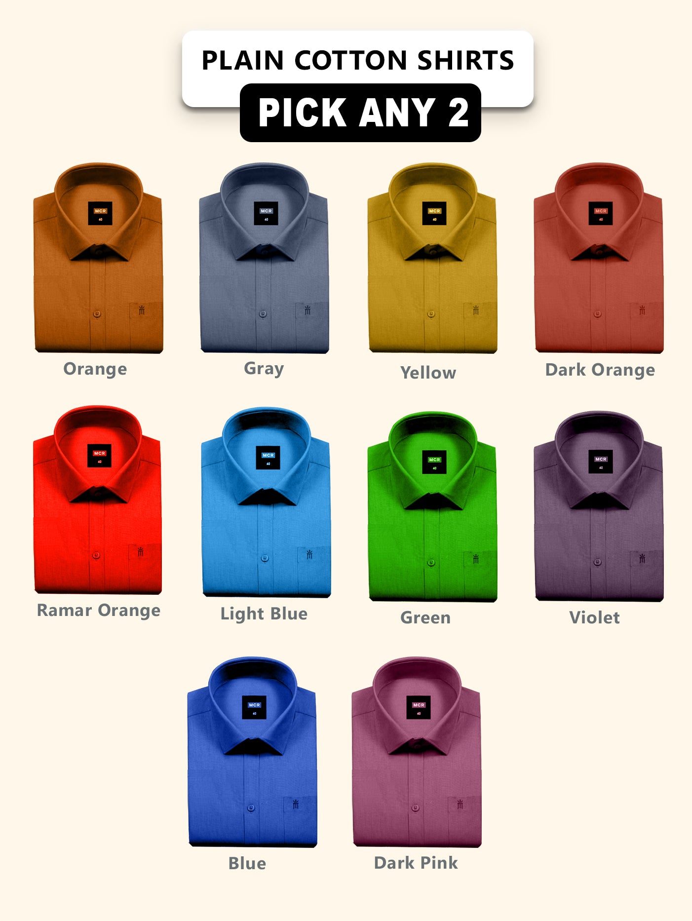 Great MCR Offer Combo Full Sleeve Colour Shirt (Buy 1 get 1 free) 40 size