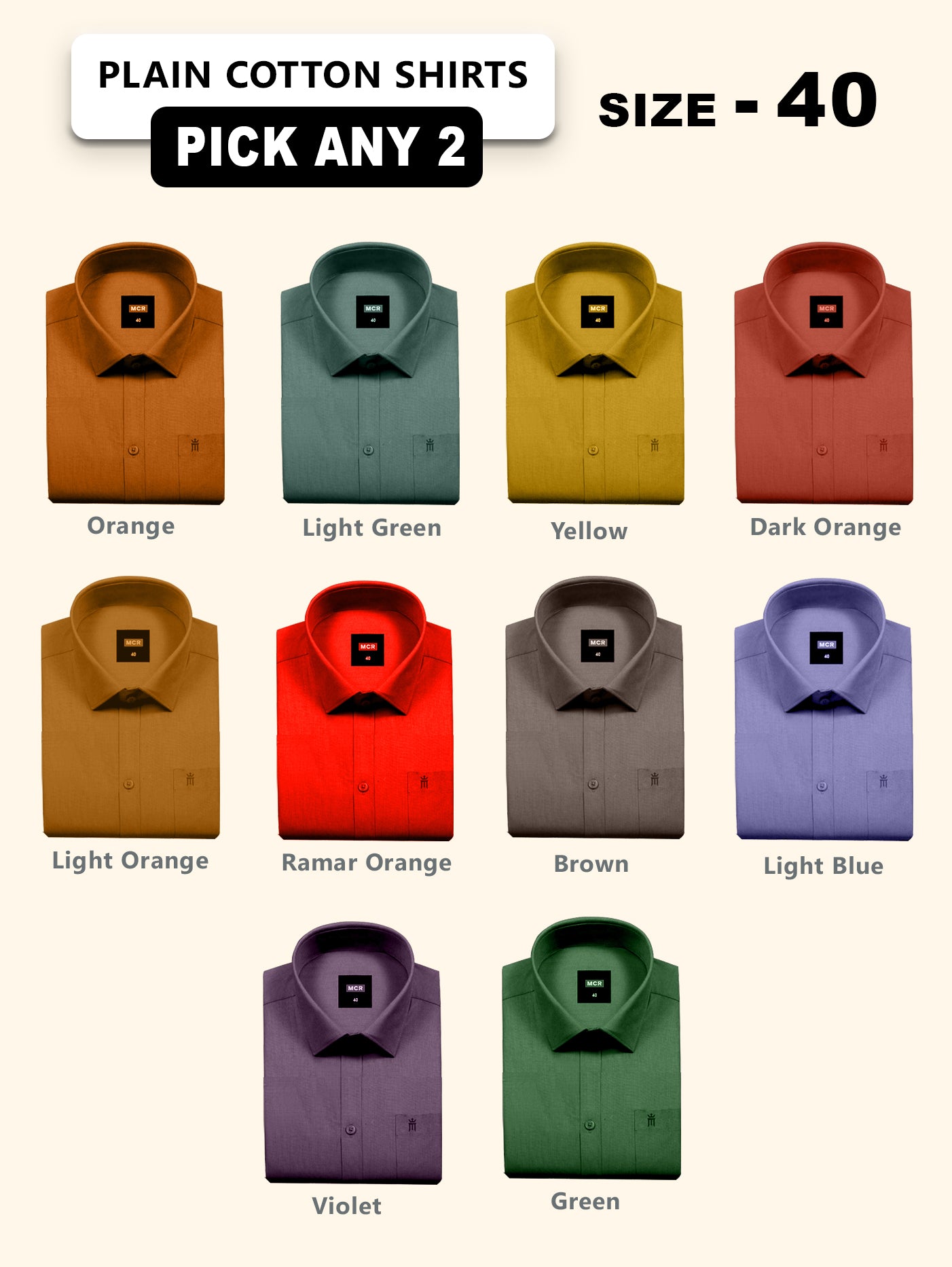 Great MCR Offer Combo Half Sleeve Colour Shirt (Buy 1 get 1 free) - 40 size