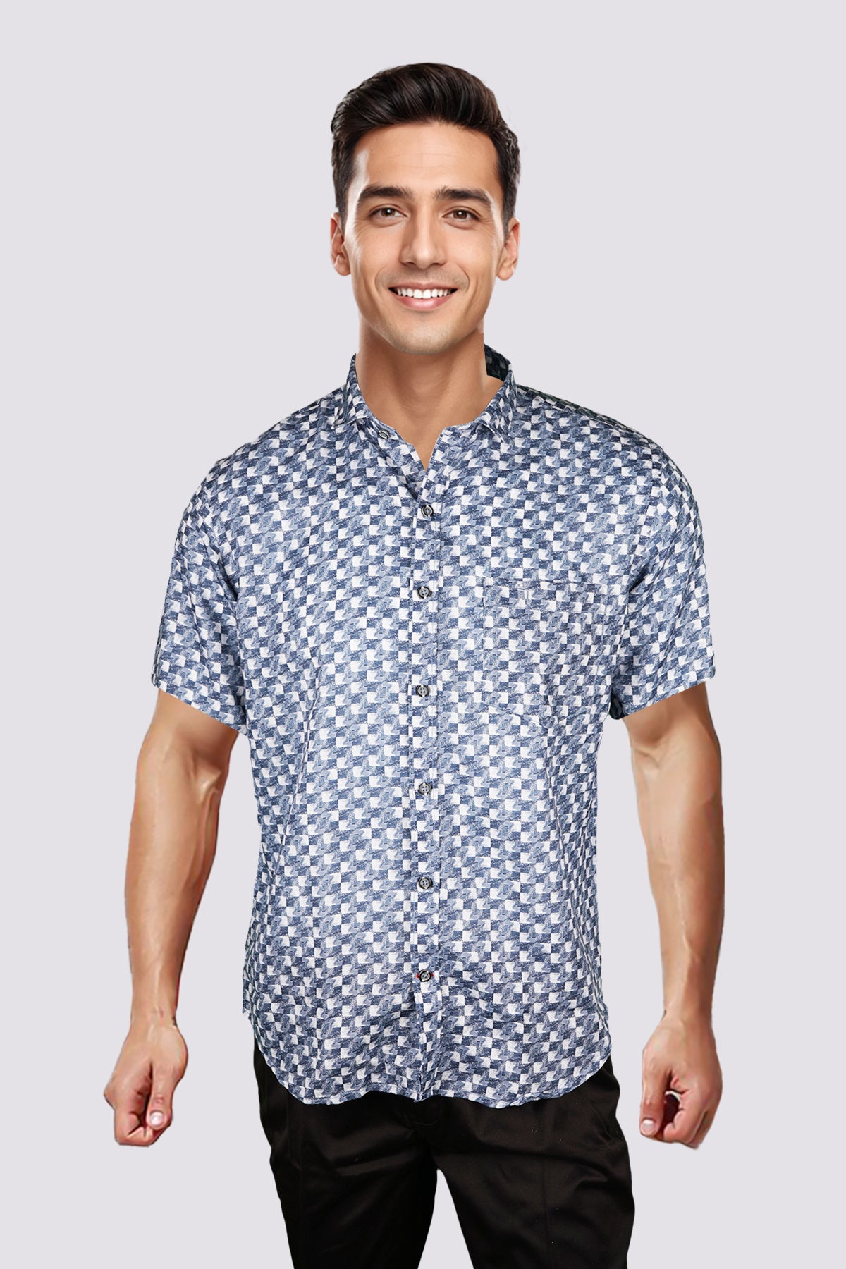 NEWSMAKER SLIMFIT HALF SLEEVE BRIGHT BLUE MEN SHIRT