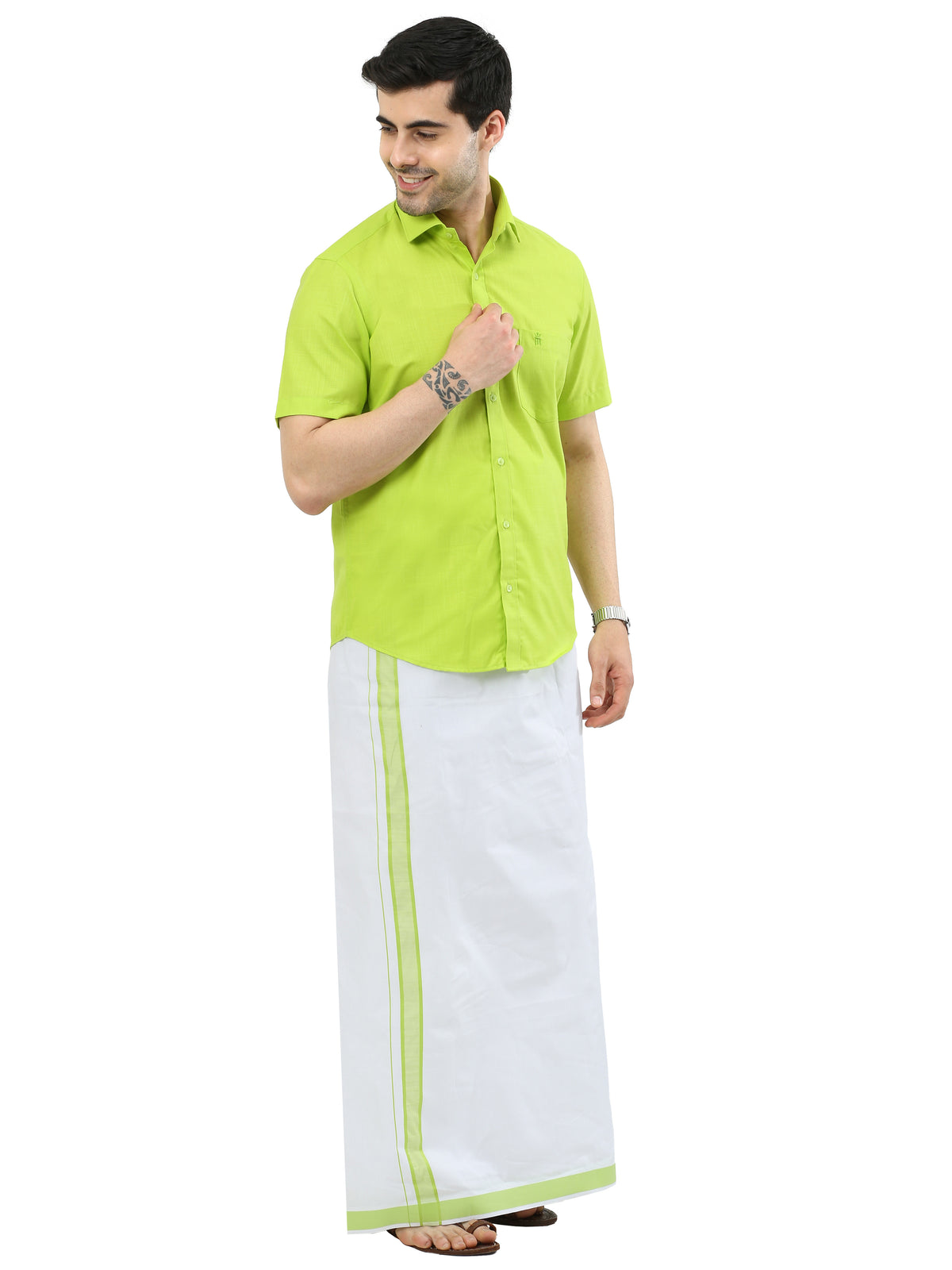 COLOUR MATCHING DOUBLE DHOTI SET HALF SLEEVE - 21001