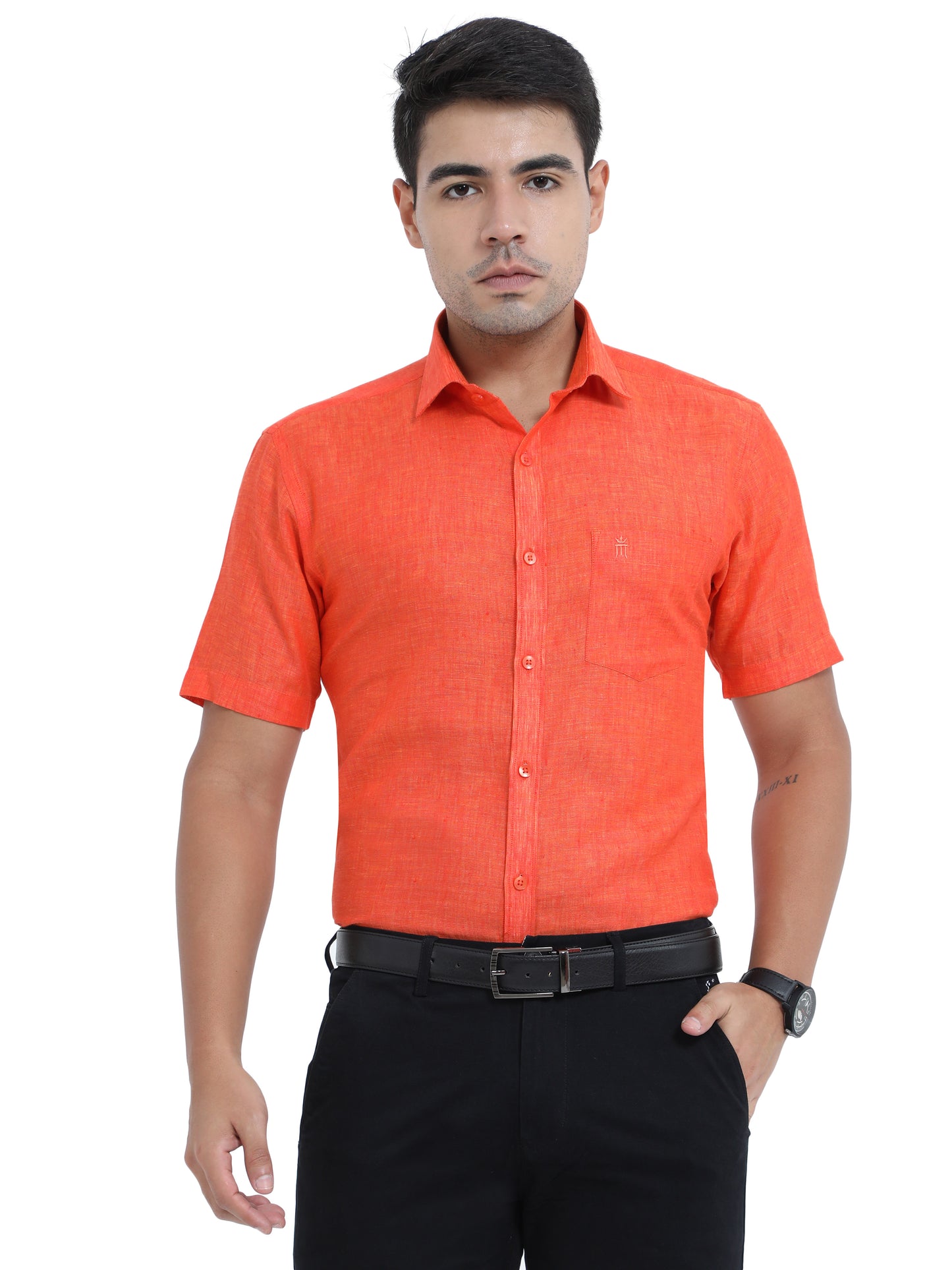 PURE LINEN HALF SLEEVE SHIRT - 6035 MEN SHIRT