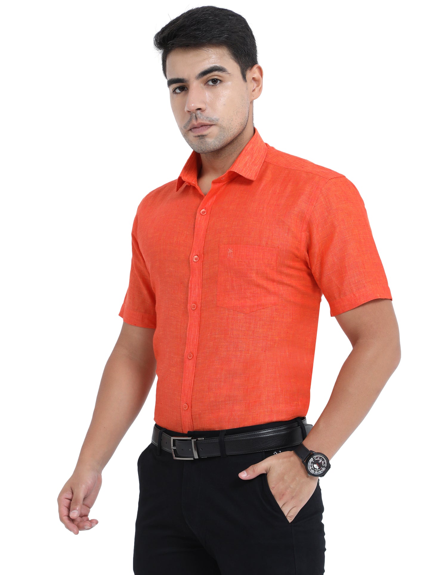 PURE LINEN HALF SLEEVE SHIRT - 6035 MEN SHIRT