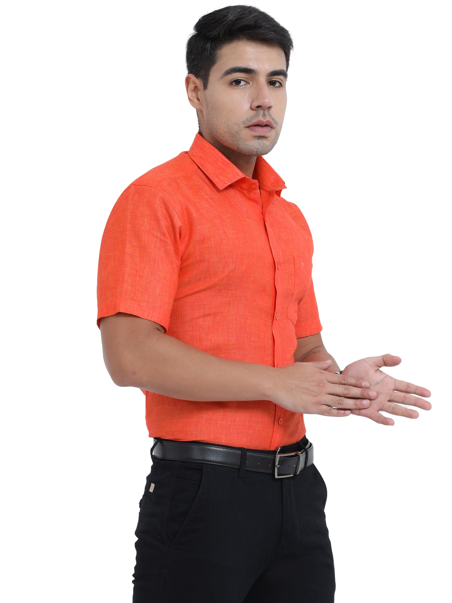 PURE LINEN HALF SLEEVE SHIRT - 6035 MEN SHIRT