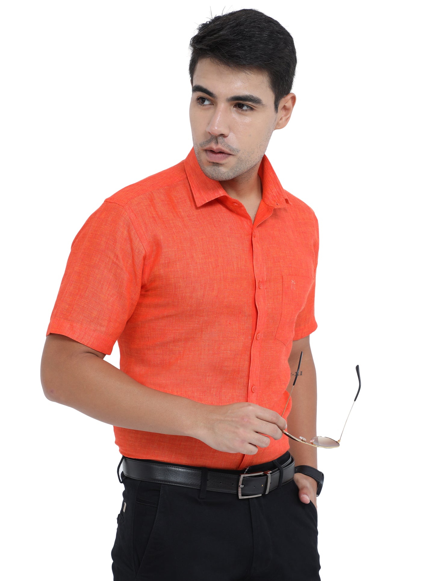 PURE LINEN HALF SLEEVE SHIRT - 6035 MEN SHIRT
