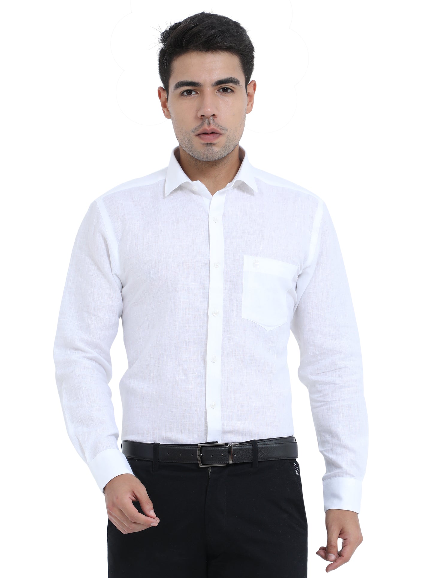 PURE LINEN WHITE FULL SLEEVE SHIRT - 6026 MEN WHITE SHIRT