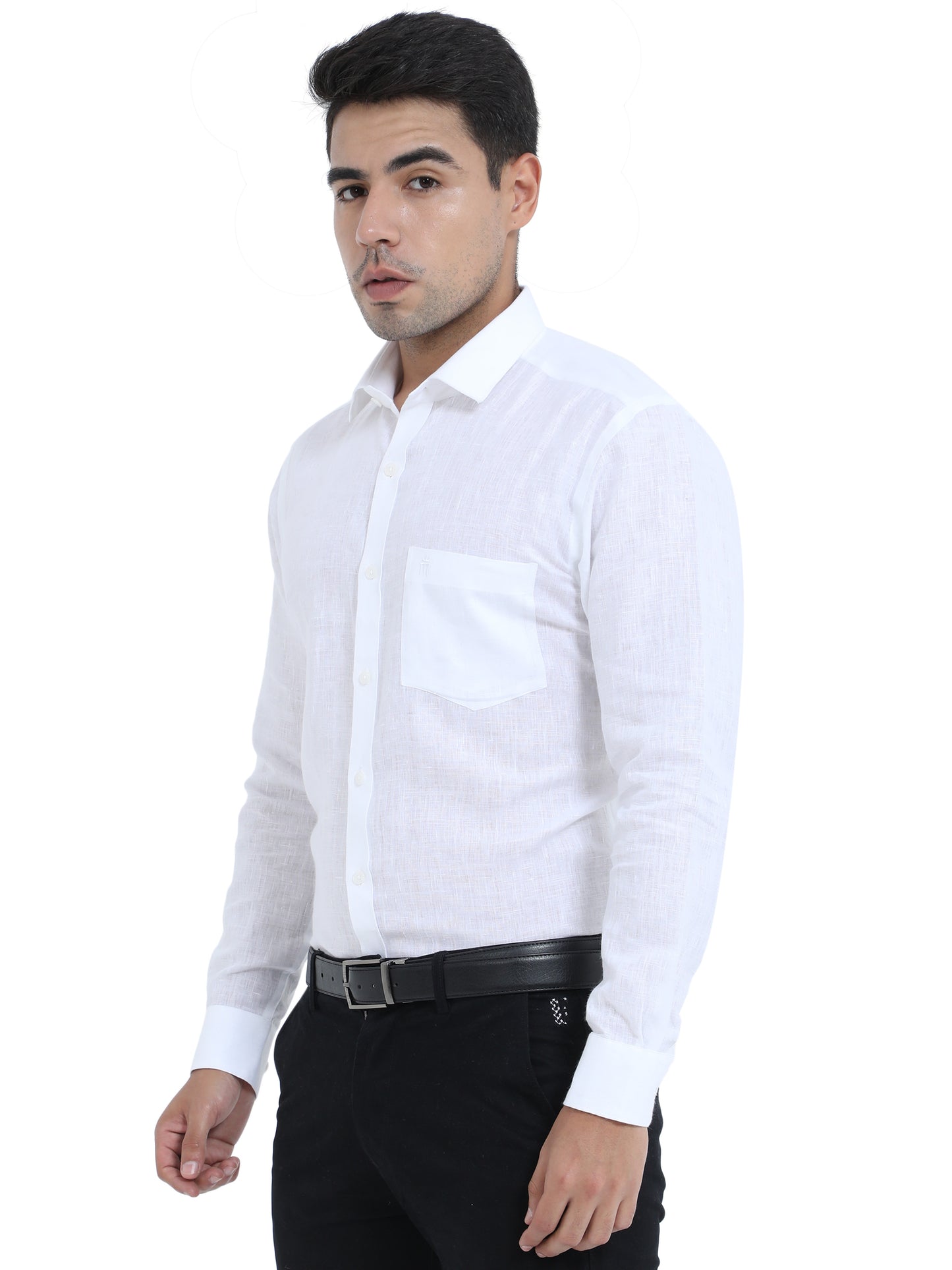 PURE LINEN WHITE FULL SLEEVE SHIRT - 6026 MEN WHITE SHIRT