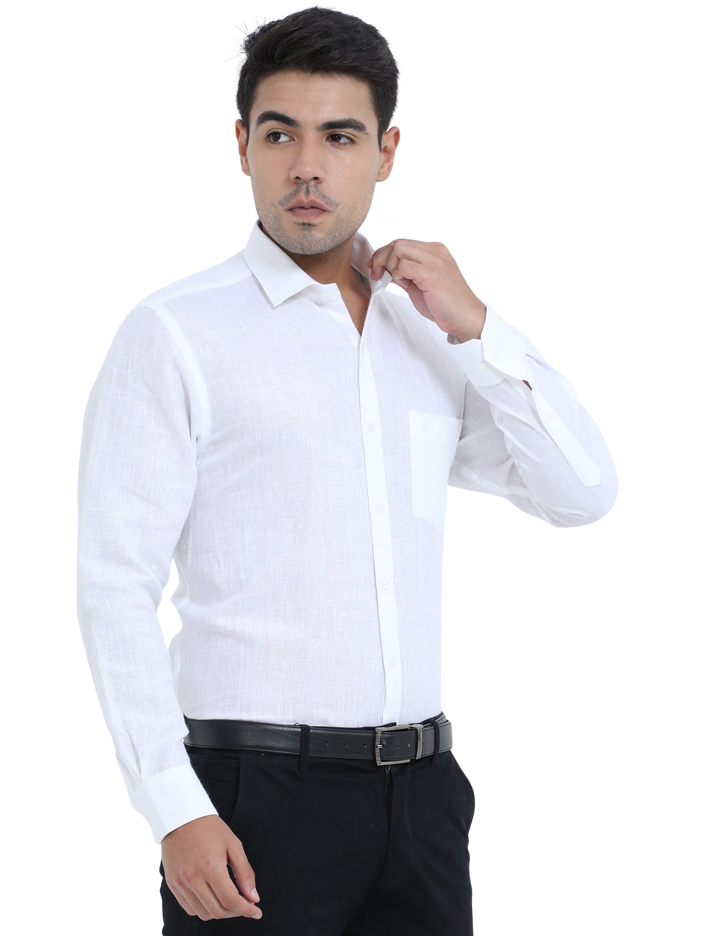 PURE LINEN WHITE FULL SLEEVE SHIRT - 6026 MEN WHITE SHIRT
