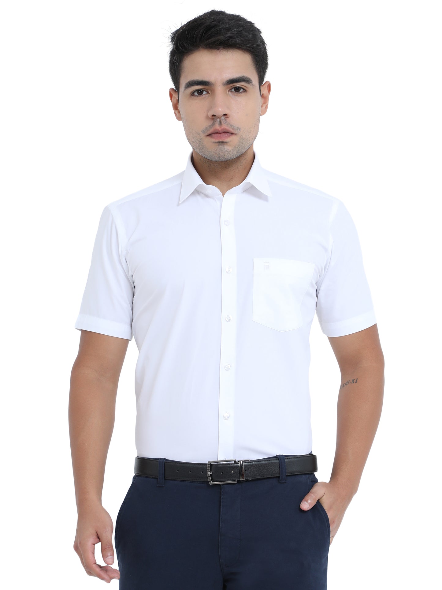 PURE LINEN WHITE HALF SLEEVE SHIRT - 6026 MEN WHITE SHIRT