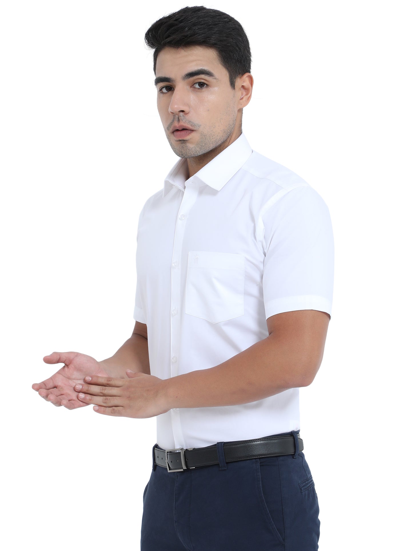 PURE LINEN WHITE HALF SLEEVE SHIRT - 6026 MEN WHITE SHIRT