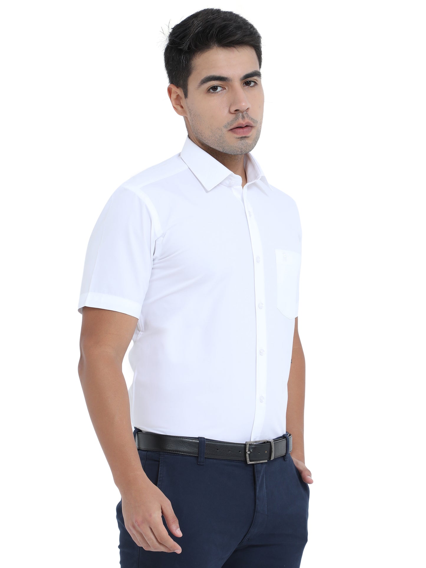 PURE LINEN WHITE HALF SLEEVE SHIRT - 6026 MEN WHITE SHIRT