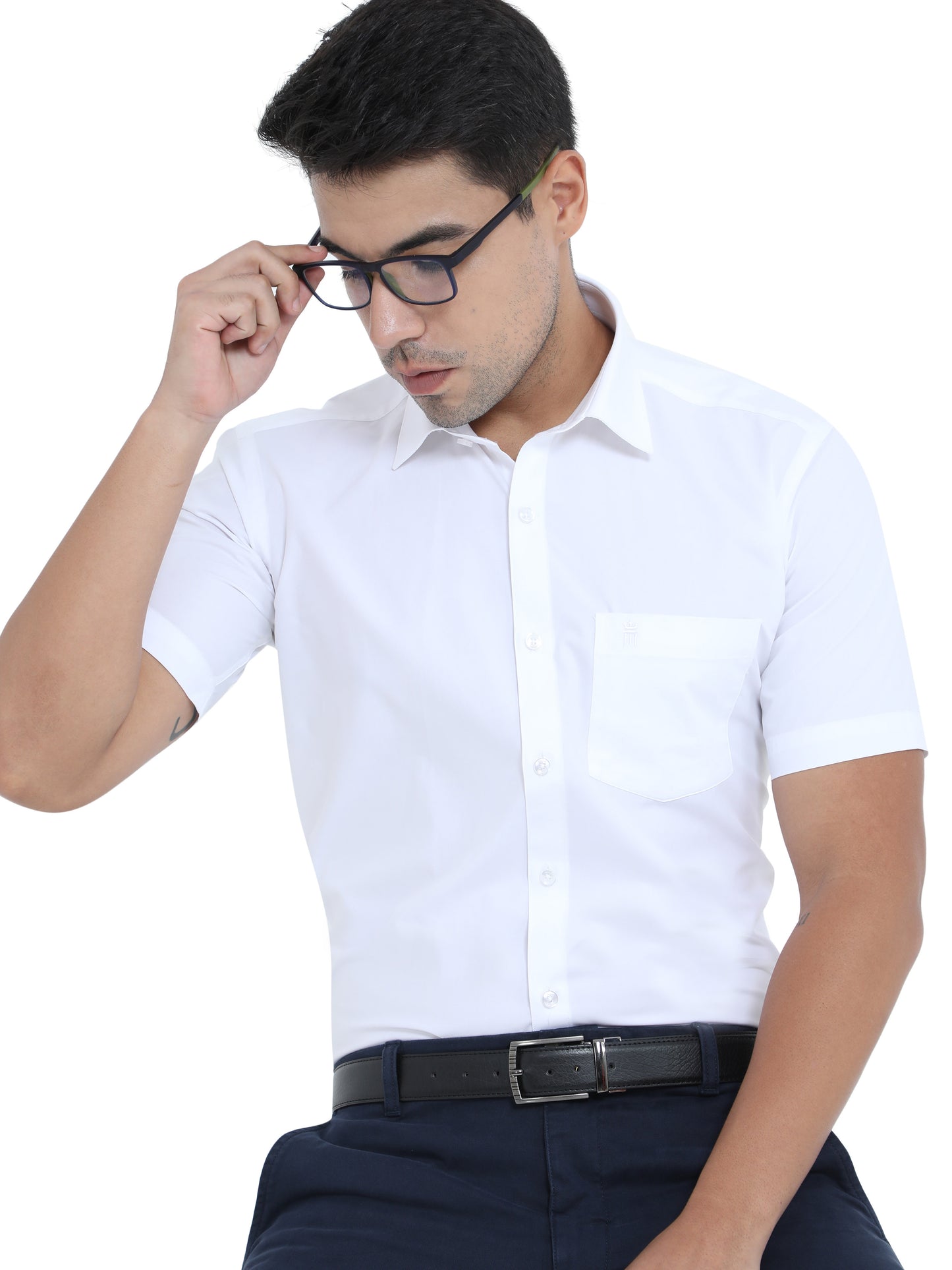 PURE LINEN WHITE HALF SLEEVE SHIRT - 6026 MEN WHITE SHIRT