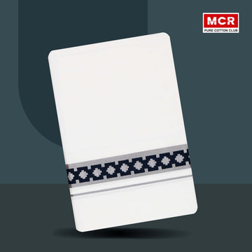 RICH MAN PRINT SILVER JARI WHITE DOUBLE DHOTHIE 3.80 MTR FOR MEN - SLD-99 (Assorted colours only)