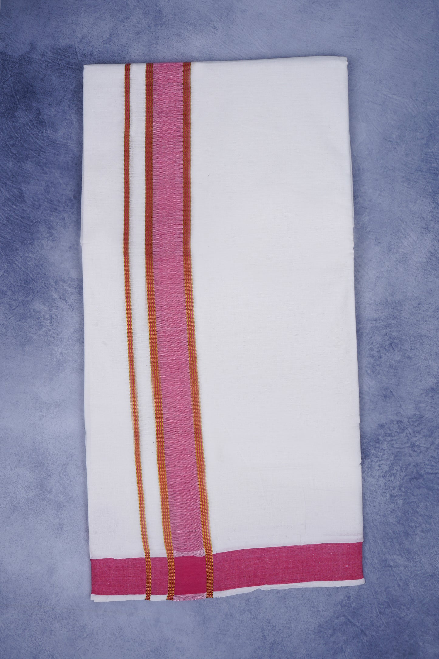 Feather Finish Cotton 2929 W/D Dhothie 3.80 MTR - Dark Pink