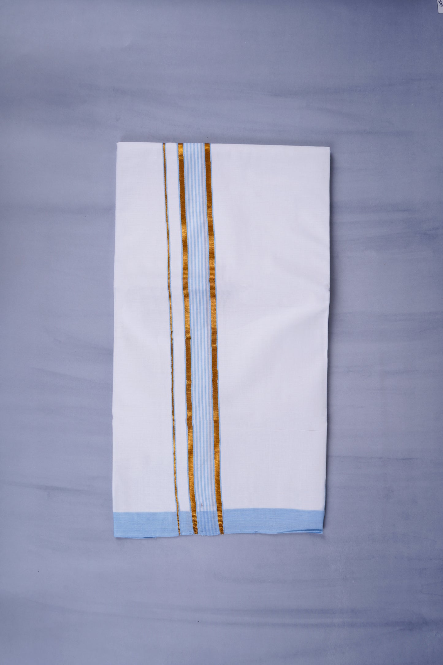 KERALOOM FINISH COTTON 330 W/D DHOTI 3.80 MTR - Sky Blue