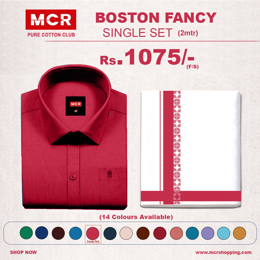 Boston Fancy Single Set F/S - (Assorted Pattern) - 21514 candy Pink