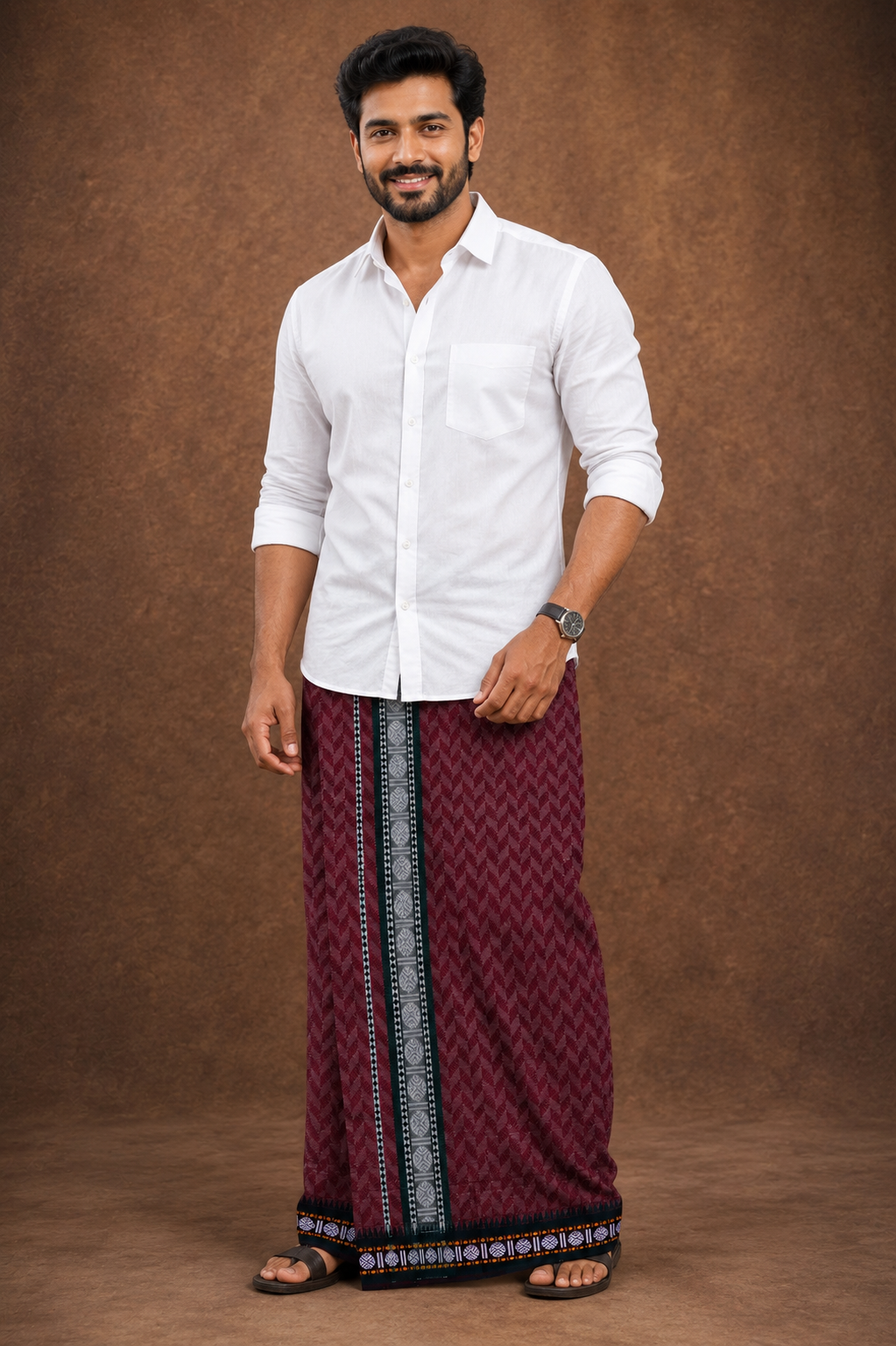 Sulthan Colours Dhoti - Maroon