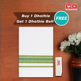 Fancy Design Border White Single Dhoti - FCS-24 Buy 1 Dhothie Get 1 Dhothie Belt Free (Assorted colours only)