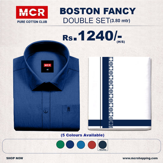 Boston Fancy Double Set H/S - (Assorted Pattern) - 21518 Navy Blue