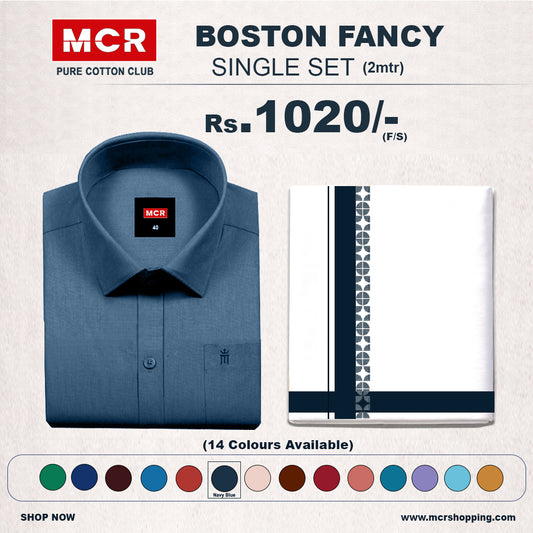 Boston Fancy Single Set F/S - (Assorted Pattern) - 18 Navy Blue