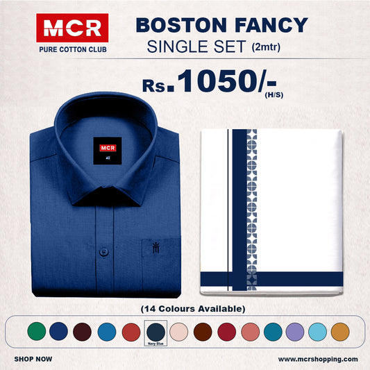 Boston Fancy Single Set H/S - (Assorted Pattern) - 21518 Navy Blue