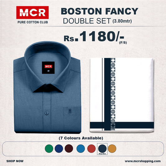 Boston Fancy Double Set F/S - (Assorted Pattern) - 18 Navy Blue