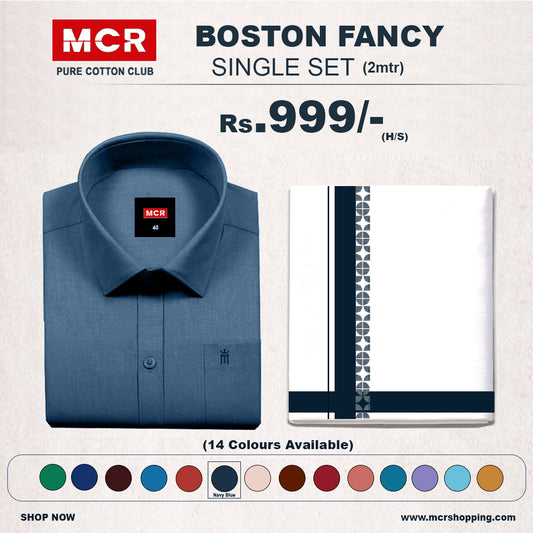 Boston Fancy Single Set H/S - (Assorted Pattern) - 18 Navy Blue