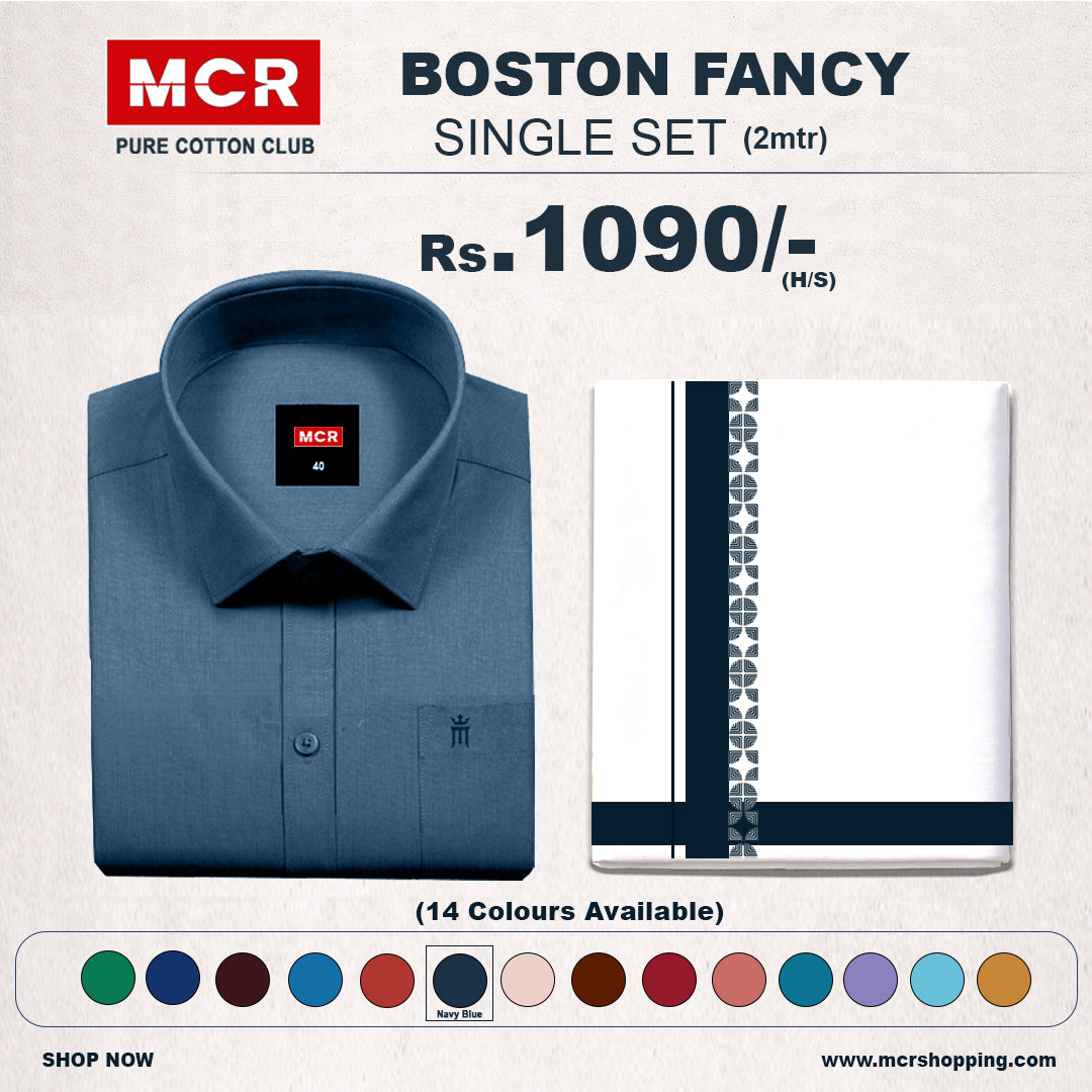 Boston Fancy Single Set H/S - (Assorted Pattern) - 21518 Navy Blue