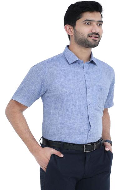 Shop PURE LINEN Half Sleeve Color Men Shirt