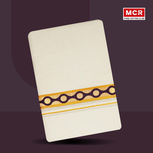 RICH MAN PRINT GOLD JARI CREAM DOUBLE DHOTHIE 3.80 MTR FOR MEN - GLD-174C (Assorted colours only)