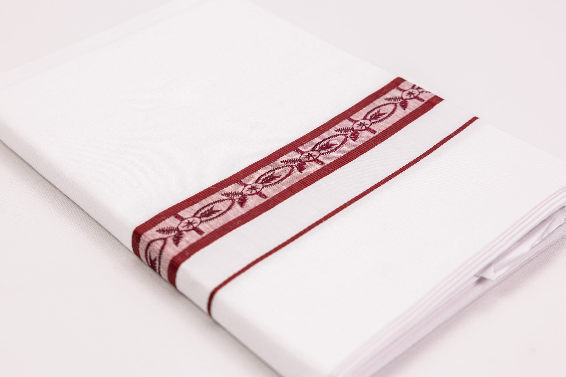 FANCY DESIGN MAROON BORDER WHITE SINGLE DHOTI ONLINE SHOPPING