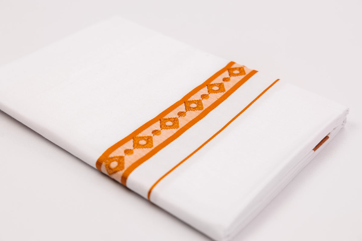 FANCY DESIGN BORDER WHITE SINGLE DHOTI - FS-02-6