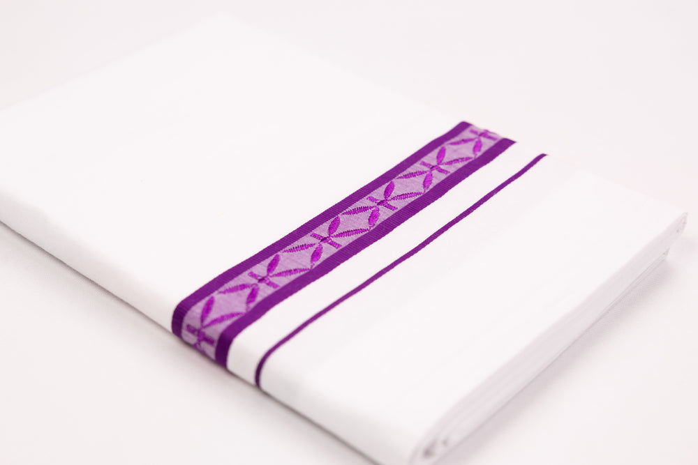 FANCY DESIGN BORDER WHITE SINGLE DHOTI - FS-02-7