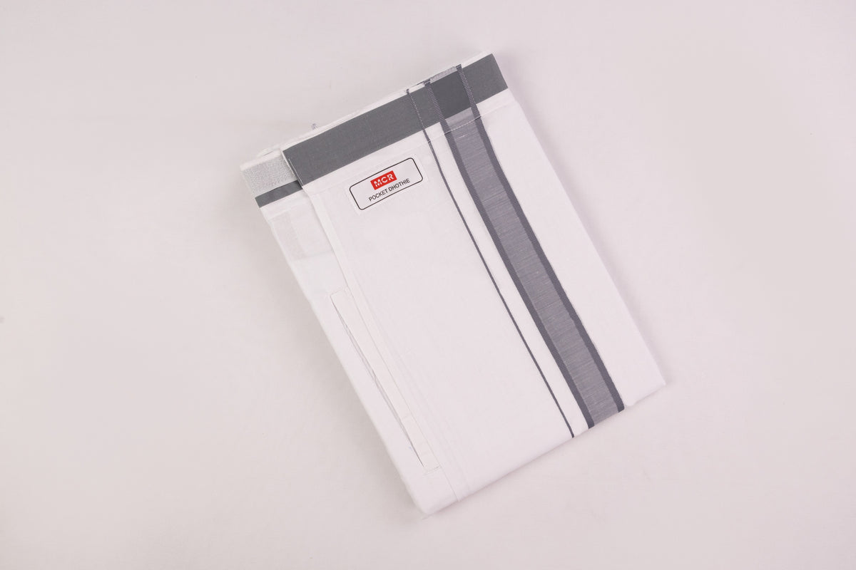 COLOUR BORDER VELCRO WHITE DOUBLE DHOTI - PKT FD-02-5