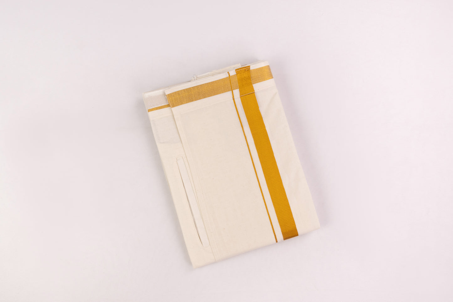 Superior Quality Velcro Cream Gold Border Double Dhoti