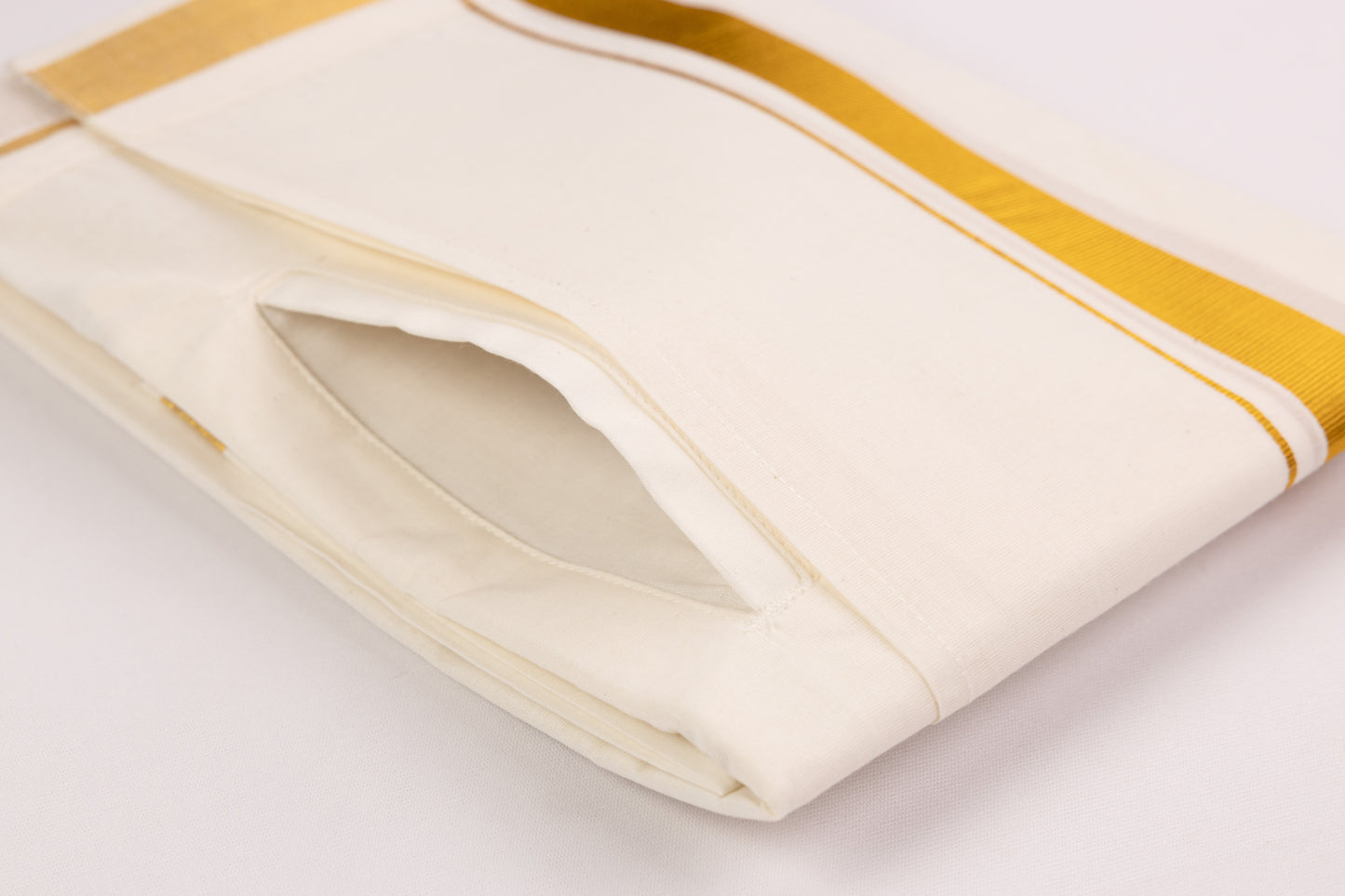 Buy Superior Quality Velcro Cream Gold Border Double Dhoti