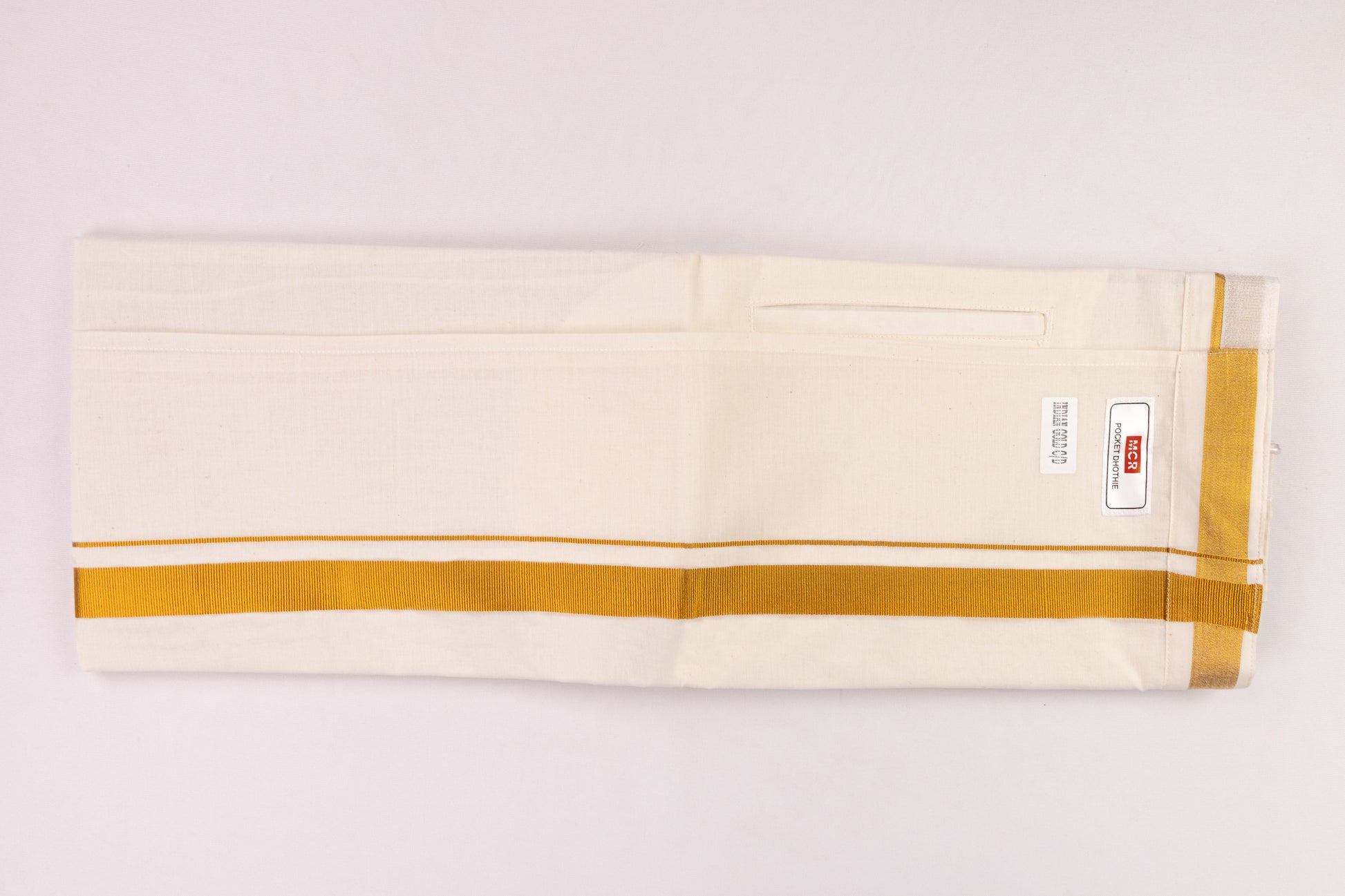 Superior Quality Velcro Cream Gold Border Double Dhoti Online Shopping